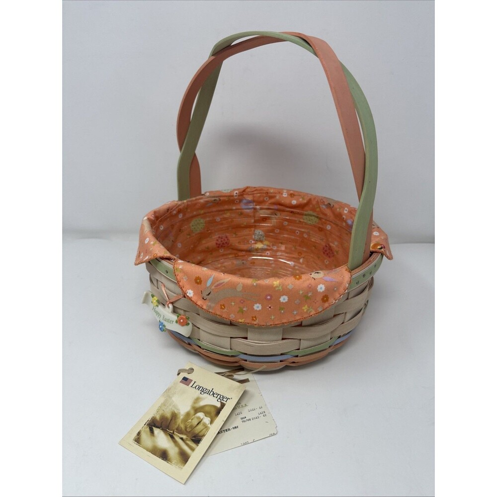 Longaberger 2010 WHITEWASHED EASTER BASKET TWISTED HANDLE liner tags protector